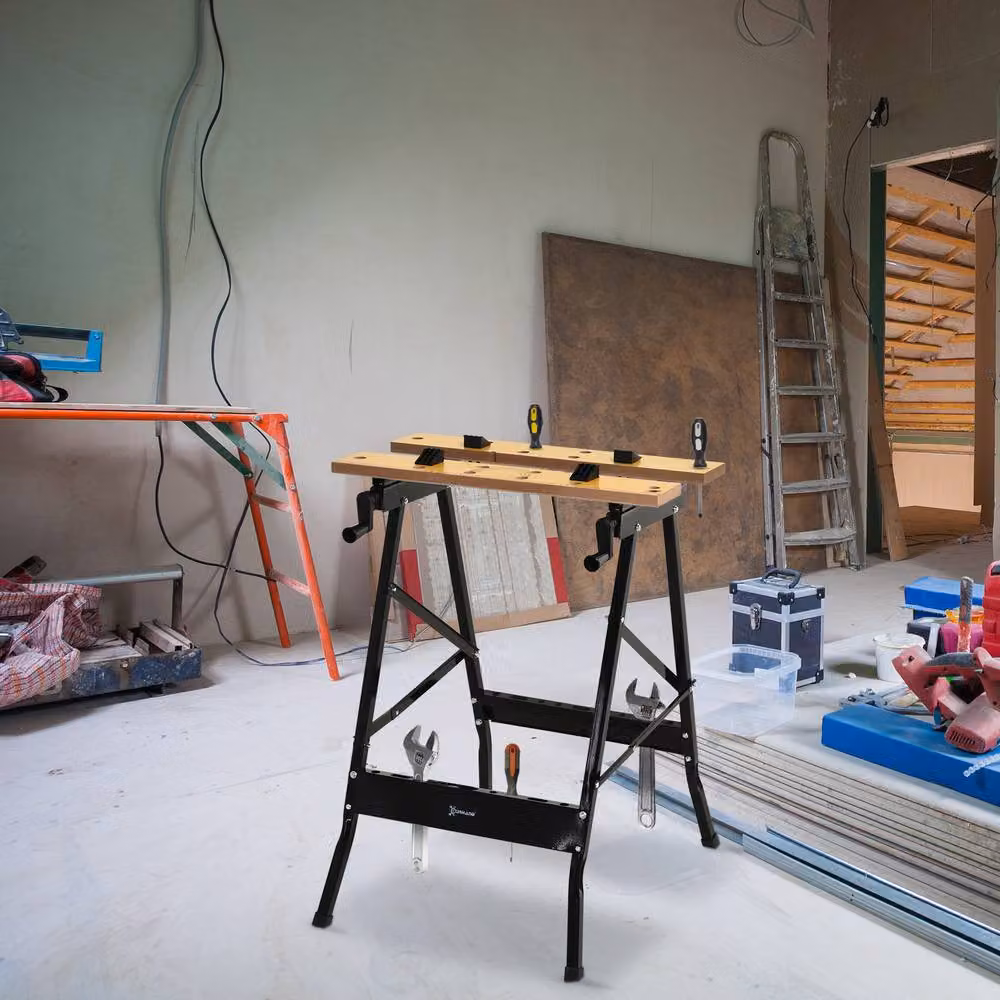 STILVORA 4-in-1 Folding Work Bench with Metal and Wood Frame in Sand – 3