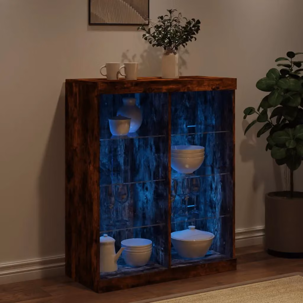 Berkfield Home Modern Smoked Oak Sideboard with Integrated LED Lights in Brown, W: 81 cm, D: 37 cm, H: 100 cm – 4