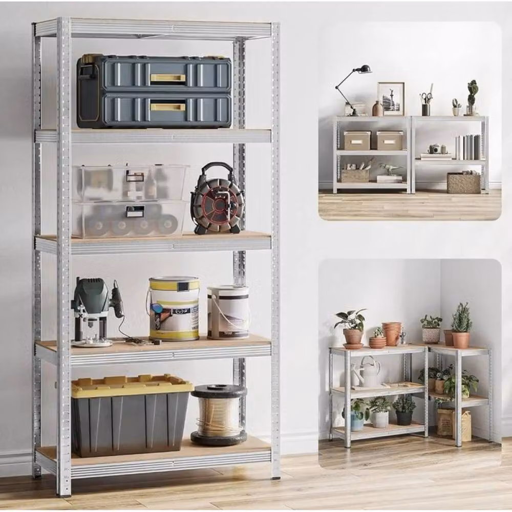 NESTLUNE 5 Tier Heavy Duty Garage Storage Shelving, Silver, W/D/H: 100 x 52 x 180 cm – 2