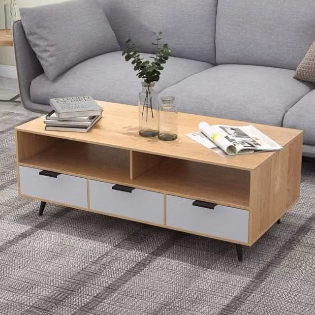 Costway Rectangular Coffee Table with Storage in Natural Brown and White – 1