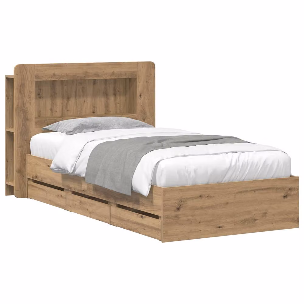 Berkfield Home Artisan Oak Bed Frame with Storage Drawers in Brown, W/D/H: 80 x 200 cm – 2