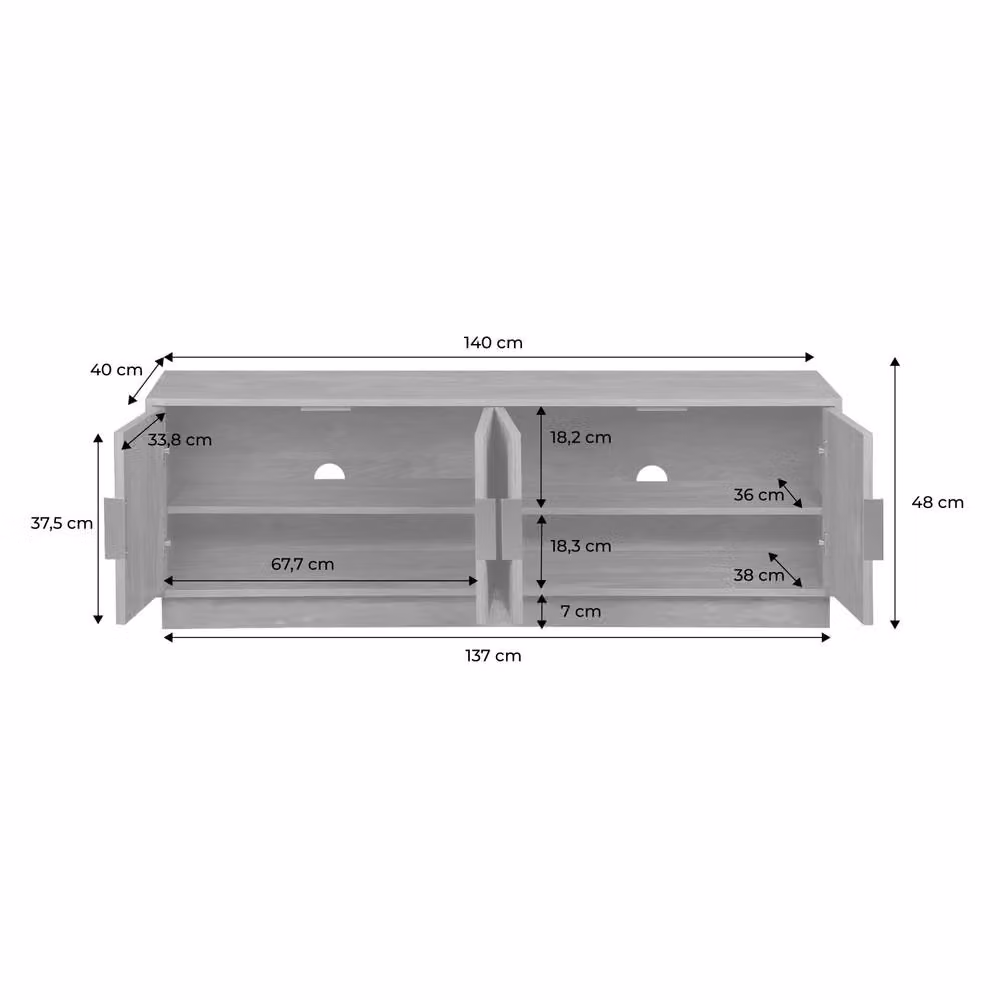 Sweek Exotic Wooden Effect TV Unit in Brown with 4 Doors, W: 140 cm, H: 48 cm, D: 40 cm – 3