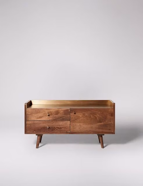 Swoon Fresco Mid-Century Mango Wood and Metal 2 Door TV Unit in Brown