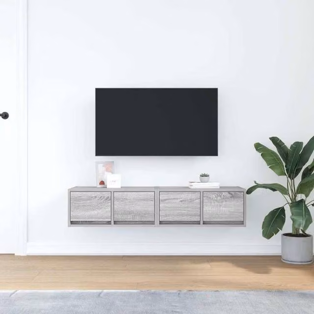 Berkfield Home Set of 2 Modern Grey Sonoma TV Cabinets in Engineered Wood, W: 60 cm, D: 31 cm, H: 25.5 cm – 1