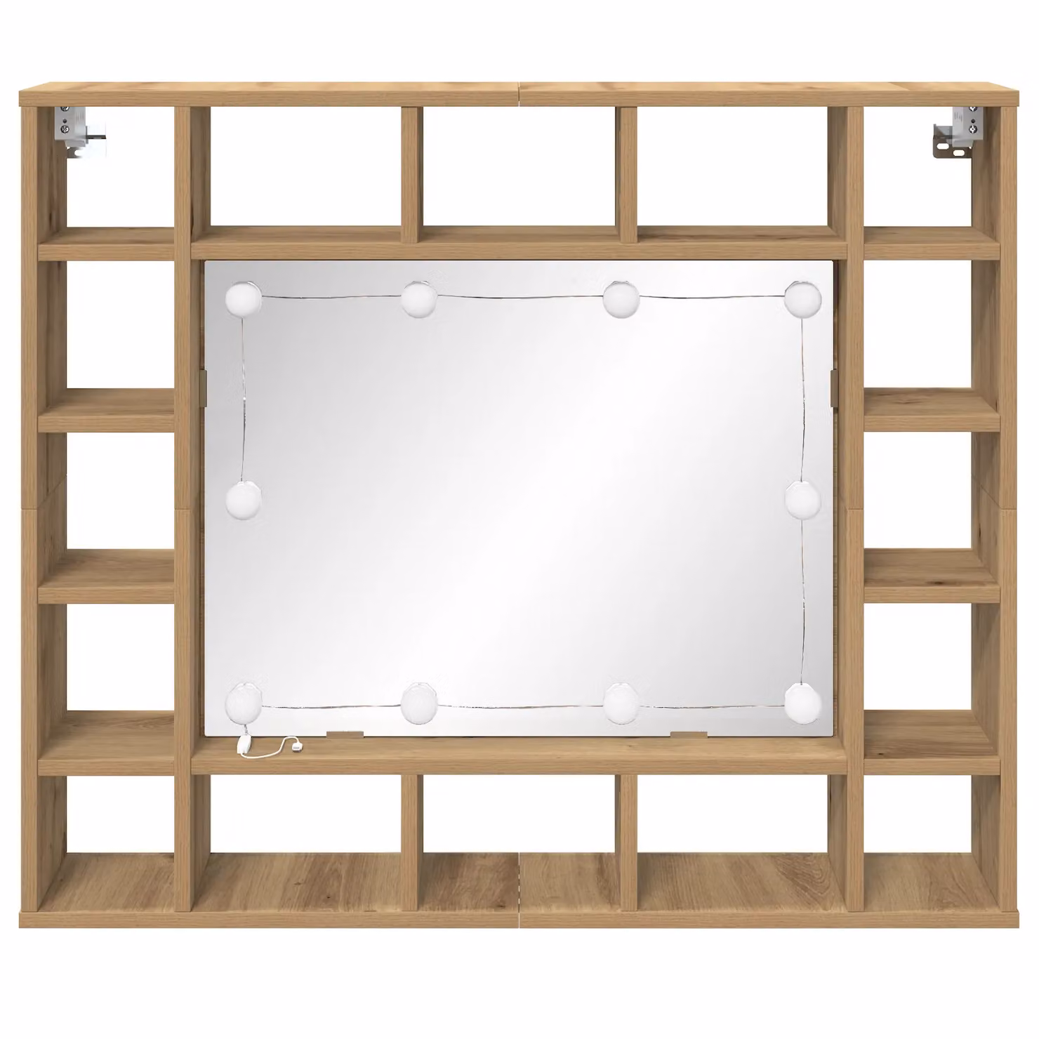 Berkfield Home Artisan Oak Mirror Cabinet in Brown with Integrated LED Lighting and Internal Shelves – 3