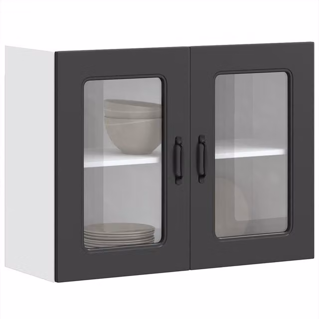 Berkfield Home Kalmar Black Wall Mounted Kitchen Cabinet with Glass Doors and Internal Shelves – 1