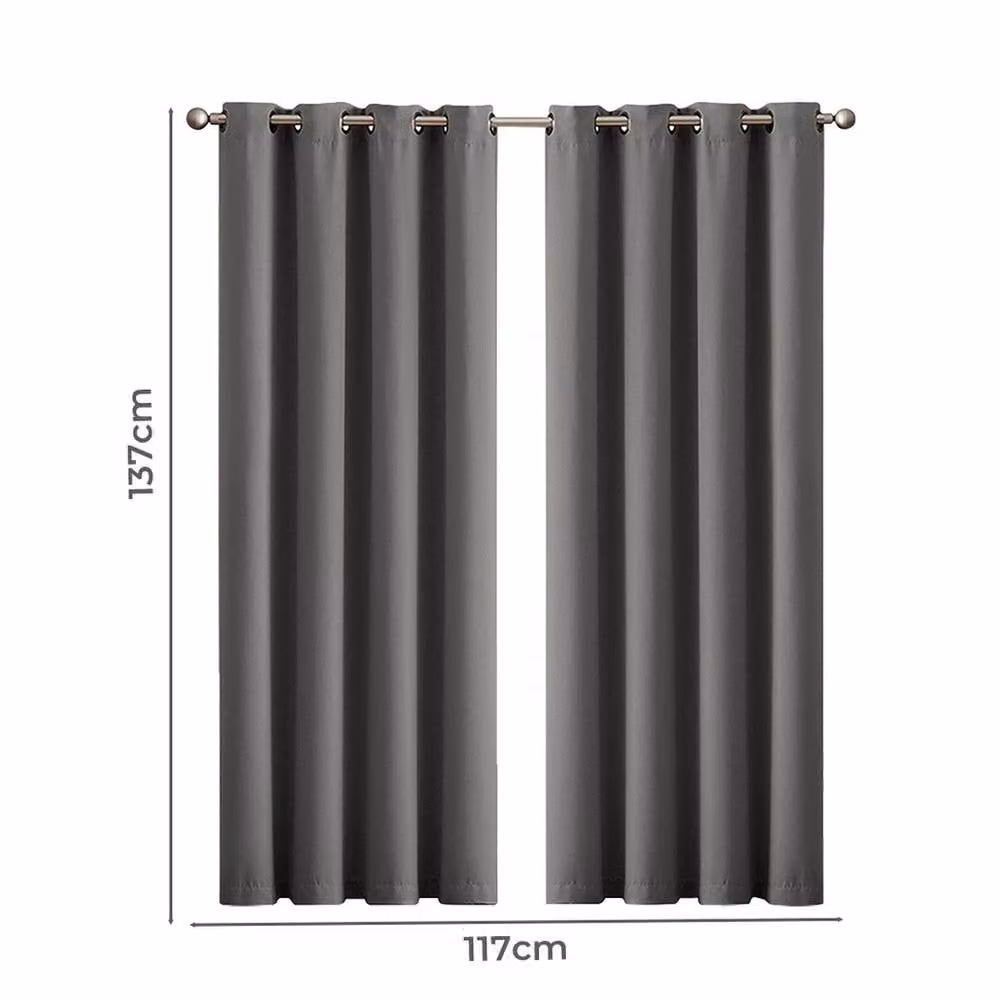 VOGREX 2-Piece Grey Eyelet Blackout Curtains, W: 117 cm, H: 137 cm – 2