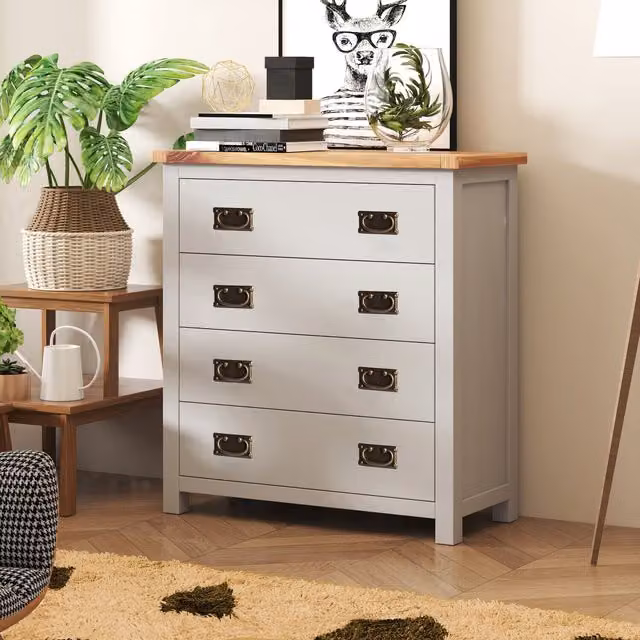 Cabinet Bits Argenta 4 Drawer Chest of Drawers in Light Grey with Gold Handles