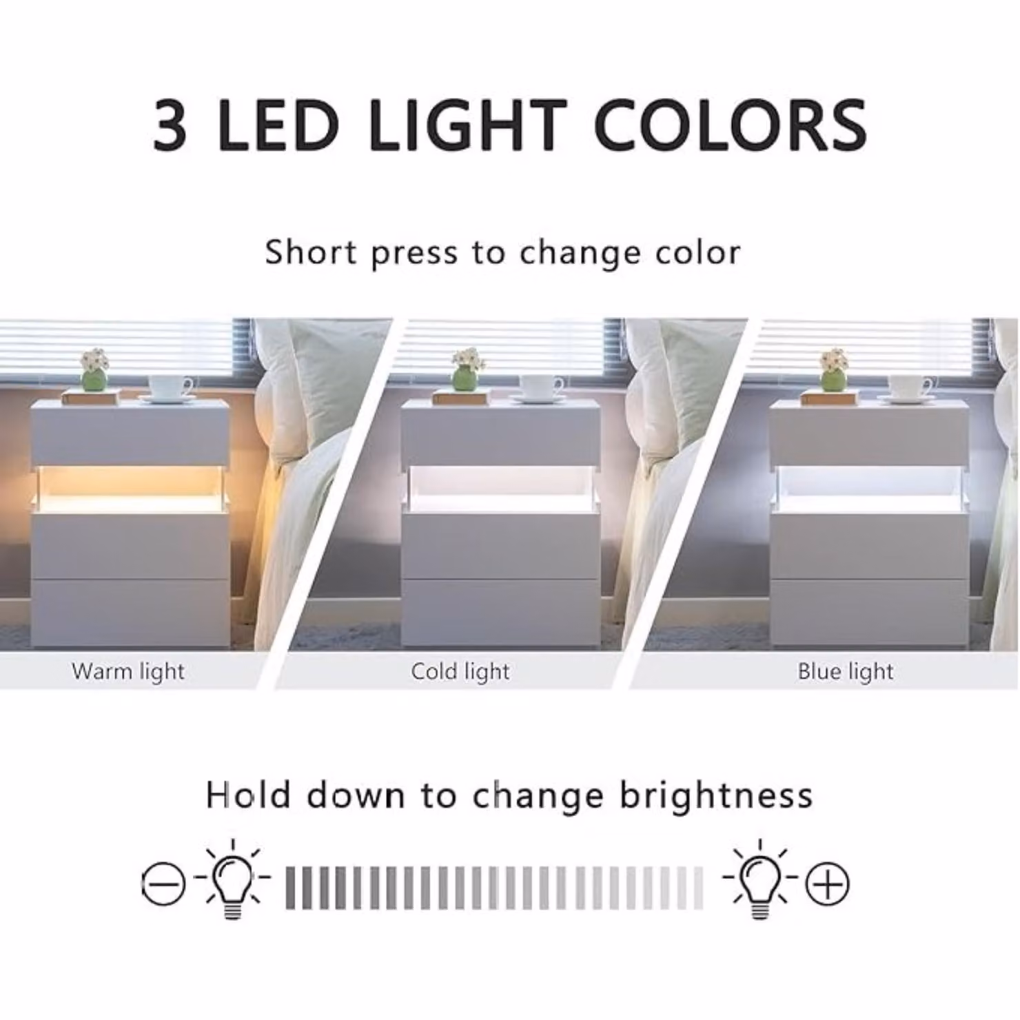 Aosom White Modern LED Bedside Table with 3 Drawers and Remote-Controlled RGB Lighting, W/D/H: 37.5 x 50 x 60 cm – 2