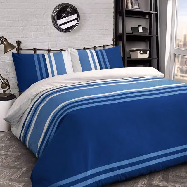 Velosso Tonal Stripe Duvet Cover and Pillowcase Set in Blue, W: 180 cm, H: 200 cm