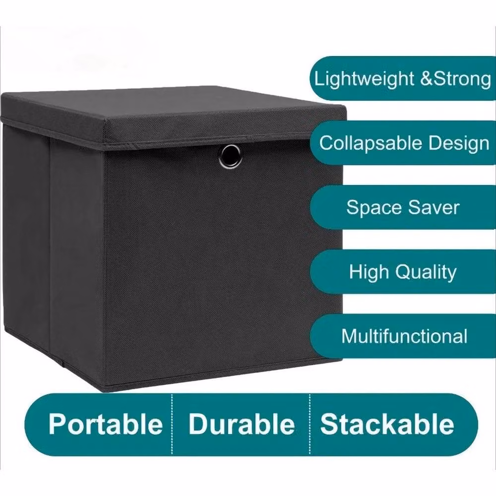 Kelvenix 3-Pack Foldable Fabric Storage Boxes with Lids in Black – 2