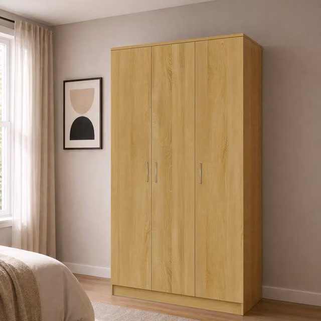 VENICE 3 Door Oak Wardrobe in Brown, Width: 120 cm