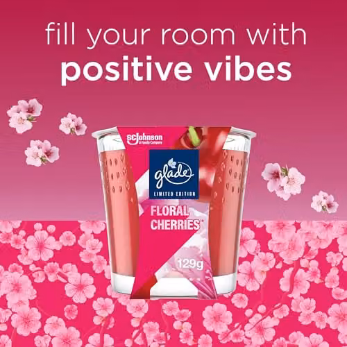 Glade Scented Jar Candle with Essential Oils, Floral Cherries, 129g, Pink and Red – 3