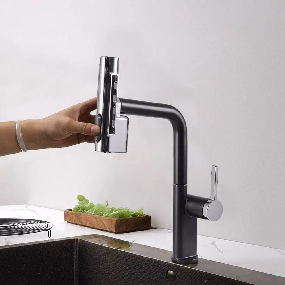 KORVIXA Matt Black Kitchen Sink Mixer Tap with Pull Out Swivel Spout and Spray Function – 3