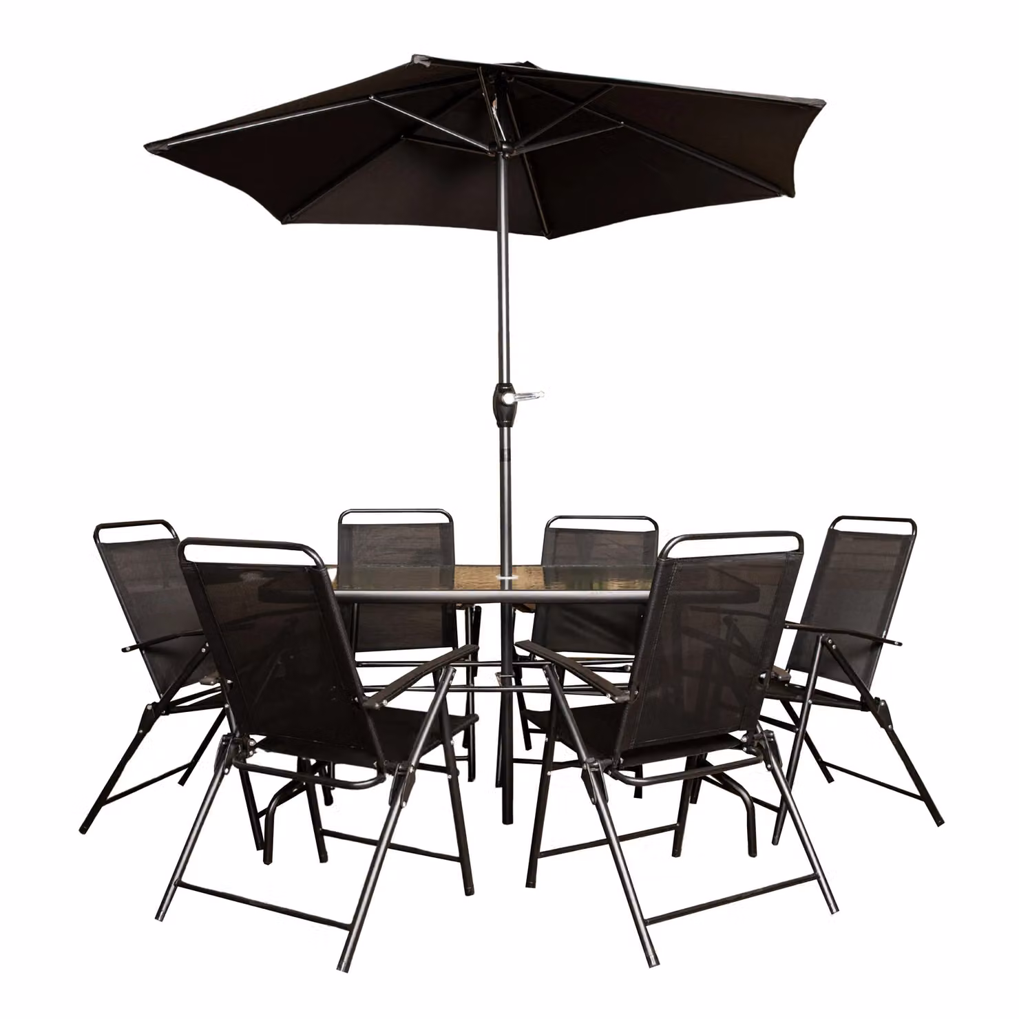 Samuel Alexander 6 Seater Black Glass Top Patio Set with Table and Chairs – 5