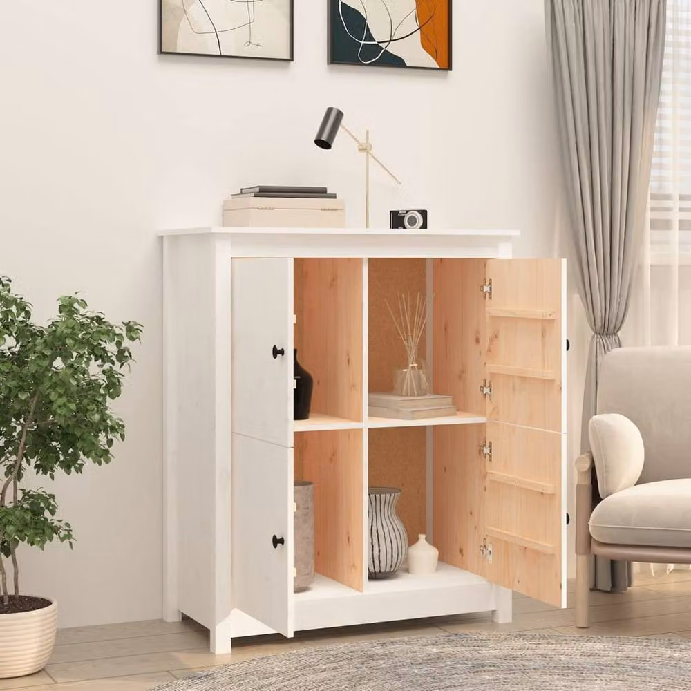 Berkfield Home White Rustic Solid Wood Pine Sideboard W/D/H: 83 x 41.5 x 100 cm – 2