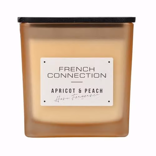 French Connection Apricot Glow Scented Candle in Orange Frosted Glass Jar with Wooden Lid – 1