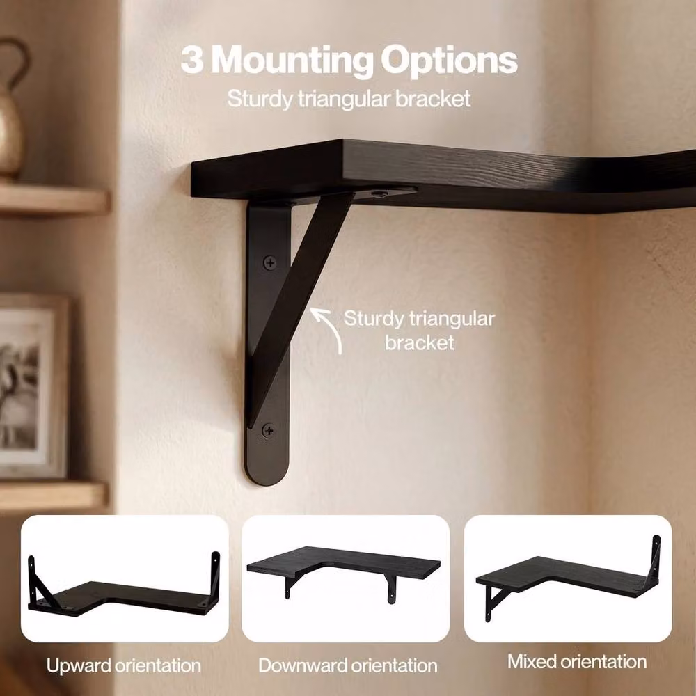 Kelvenix 3-Piece Black Industrial Wall Mounted Floating Corner Shelves – 4