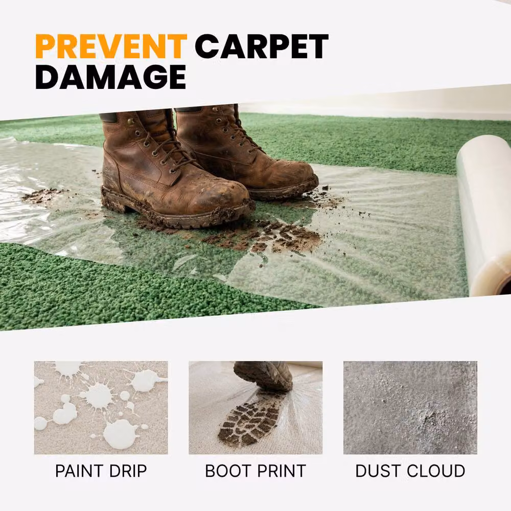 Novecrafto Self Adhesive Carpet Protector Roll, Transparent Construction Film, W: 50 cm, L: 50 m – 3