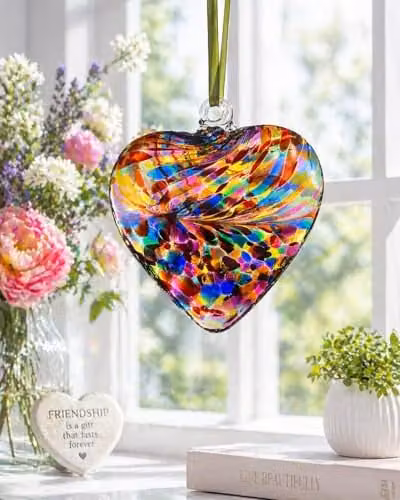 Sienna Glass Handmade Multicoloured Hanging Heart Ornament in Red – 2