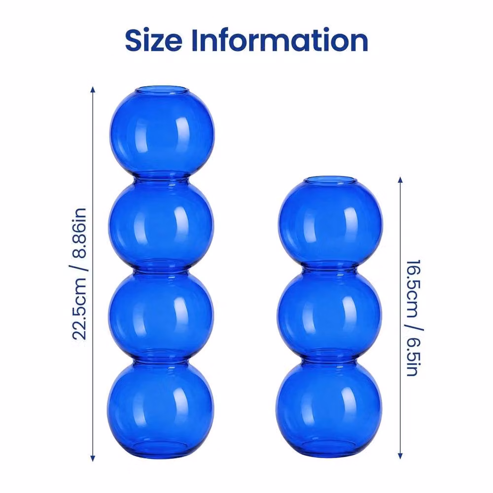 PAWNORA Set of 2 Blue Bubble Shaped Glass Vases for Tabletop Decor – 2