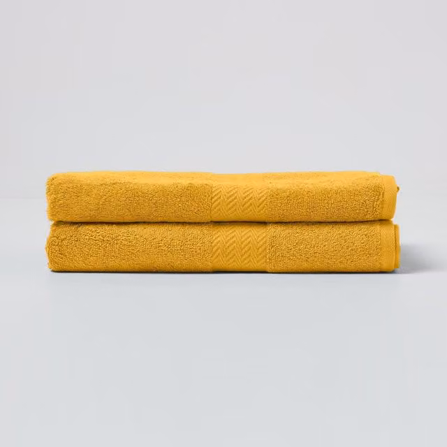 Homescapes Yellow Cotton Terry Bath Towel Set of 2, 500 GSM