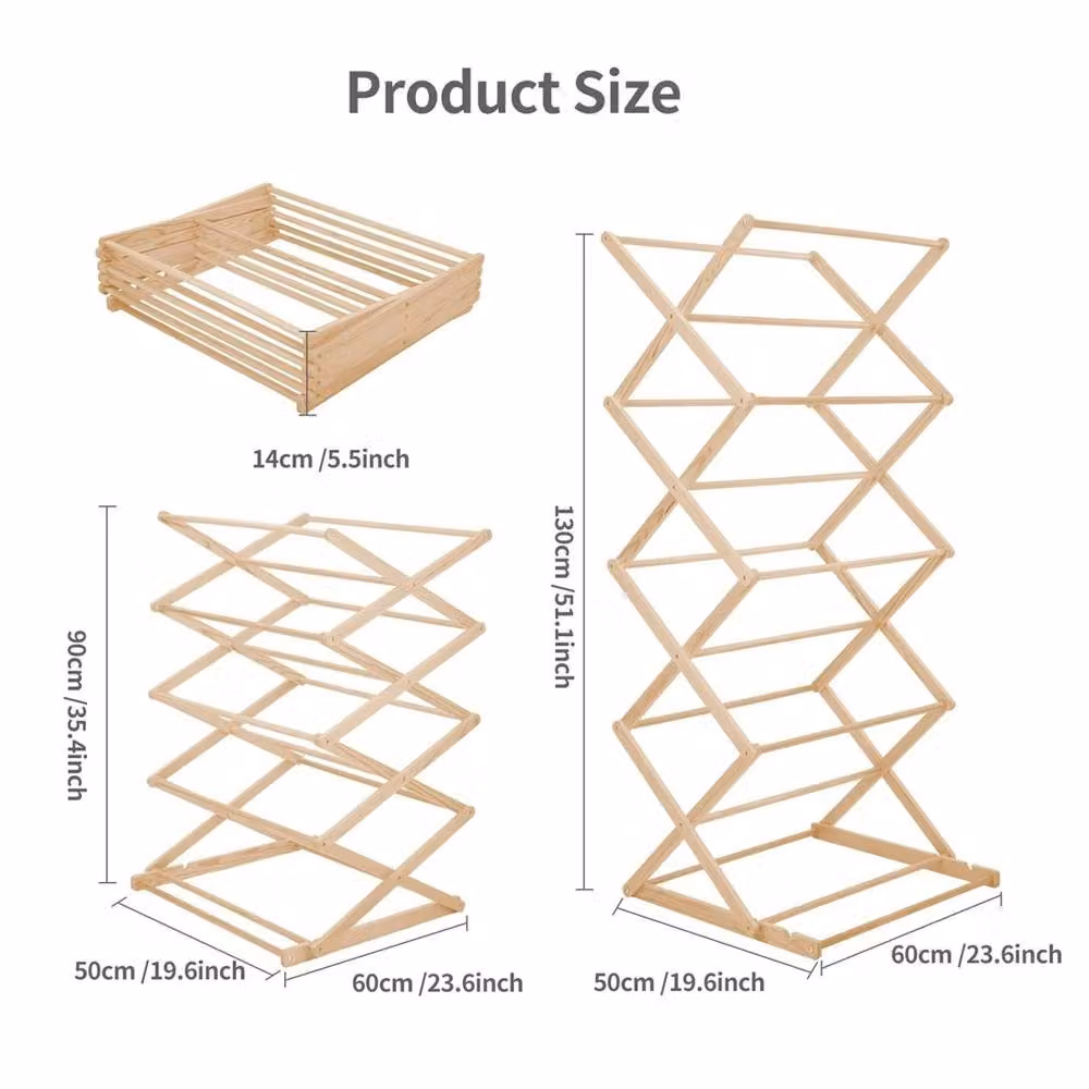 Nordara Adjustable Wooden Collapsible Clothes Airer in Beige, W/D/H: 130 x 60 x 42.1 cm – 2