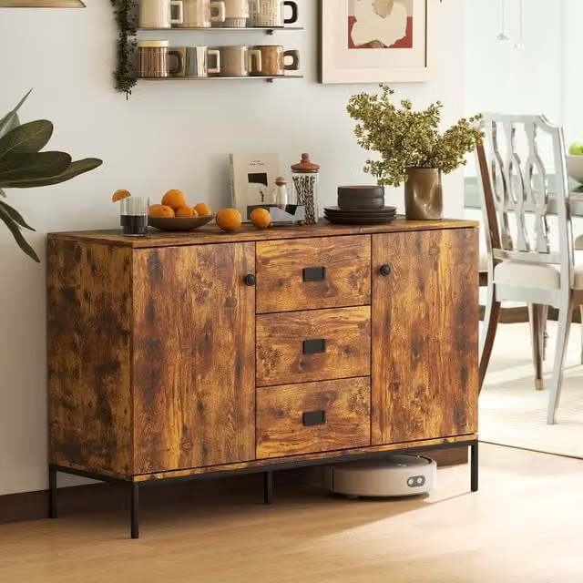 HOMCOM Modern Freestanding Storage Cabinet with Drawers in Brown and White