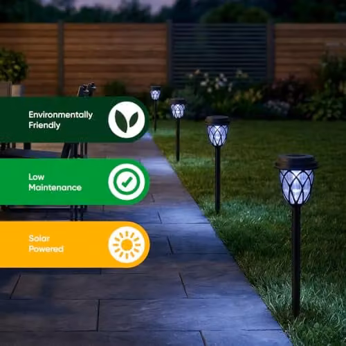 Gardenwize Pack of 4 Solar LED Pathway Stake Lights in Black – 8