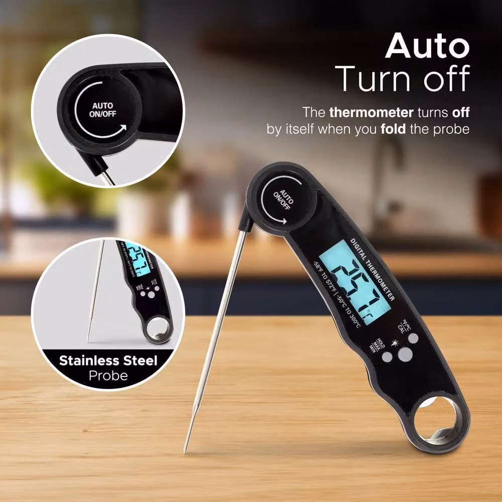 Keplin Instant Read Digital Meat Thermometer with Backlight LCD and Foldable Probe, Black – 5