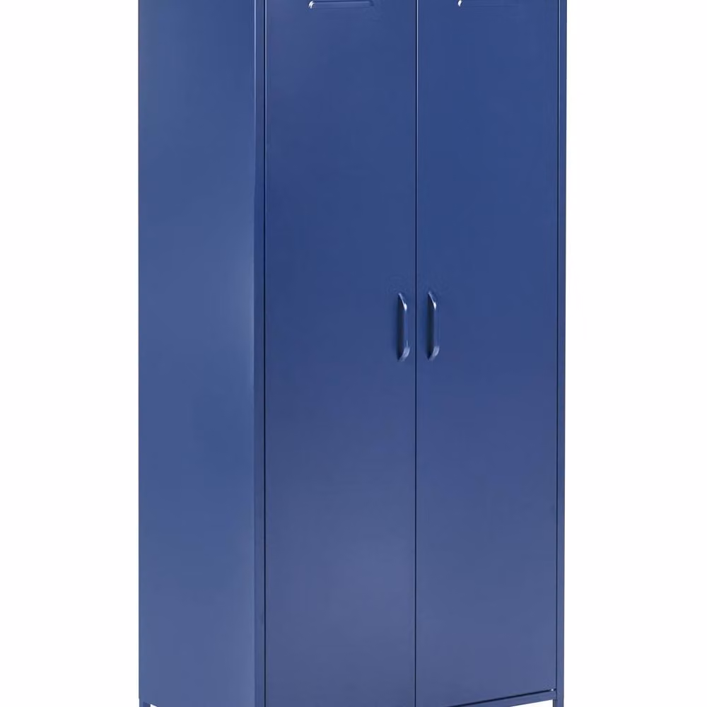 Wyld and Coco Navy Blue Metal Storage Cabinet with 2 Hinged Doors and Internal Shelves, H 170 x W 76 x D 50 cm – 2