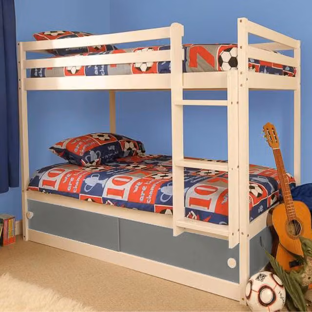 Comfy Living Grey and White Modern Solid Pine Slide Storage Bunk Bed for Children W/D/H: 198 x 152 x 97 cm
