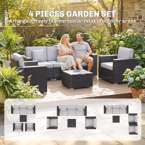Outsunny 5 Seater Rattan Garden Furniture Set with Upholstered Cushions in Grey – 4
