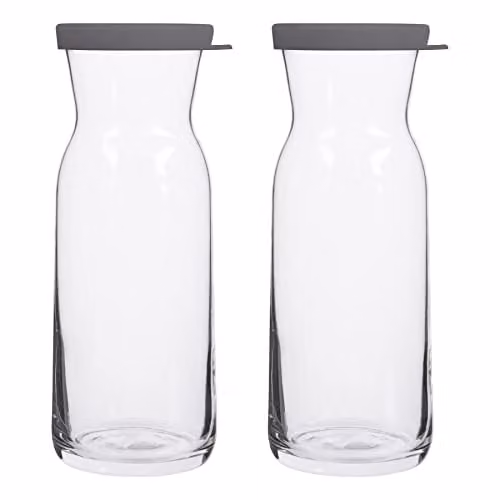 LAV Fonte Glass Carafe Set with Grey Lids, 0.7 l, Pack of 2, Transparent – 1