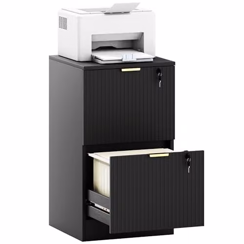 HOMCOM Modern Black and Gold 2 Drawer Filing Cabinet with Lockable Drawers and Hanging Rails, W/D/H: 40 x 40 x 71 cm – 1