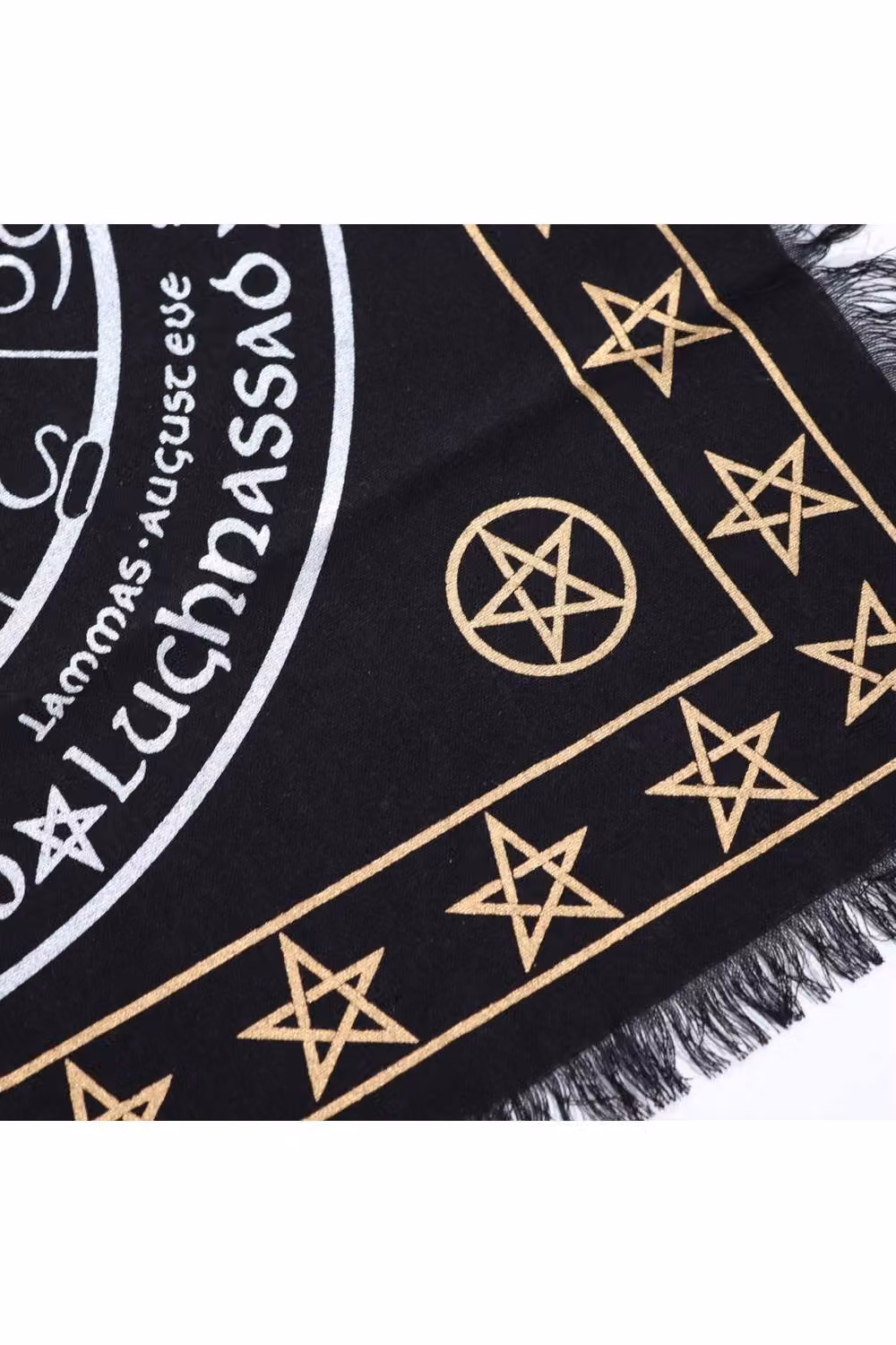 KDMD Esoteric Fringed Altar Cloth with Life Death Rebirth Design in Black – 2