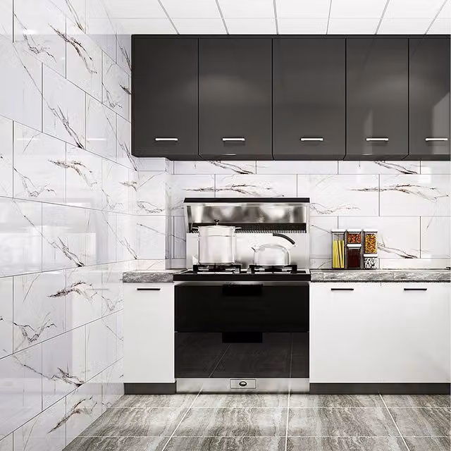 Livingandhome 10 Piece White Marble Peel and Stick Wall Stickers