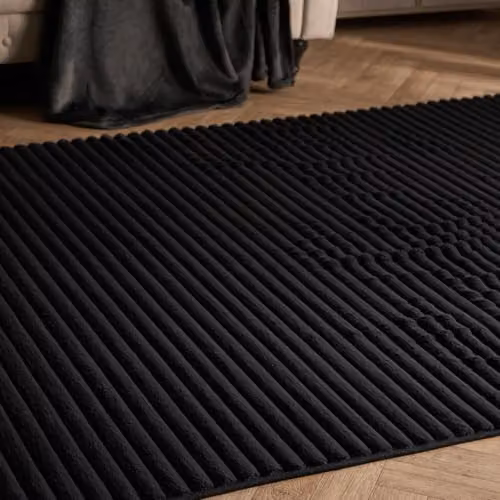 OHS Black Faux Fur Ribbed Area Rug, W/D: 120 x 170 cm – 2