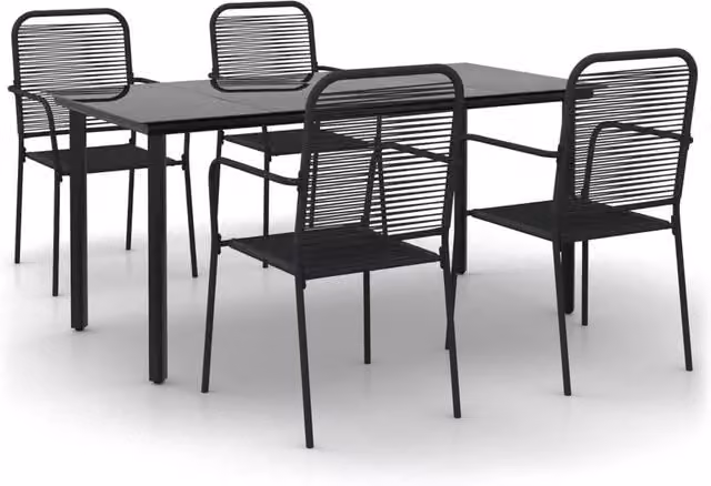Berkfield Home 5 Piece Garden Dining Set in Black Cotton Rope and Powder Coated Steel – 1