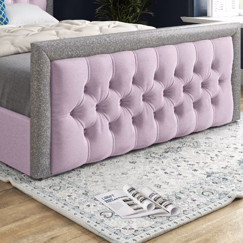 KDMD Wappenham Pink Soft Velvet Designer Bed Frame with Glitter Border, Double (140 x 200 cm) – 5