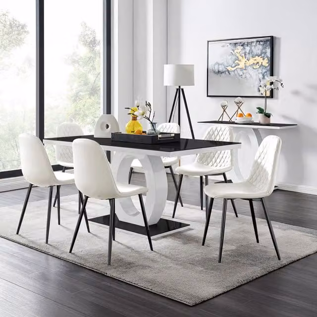FurnitureboxUK Giovani Dining Set with 6 Corona Chairs, White Glass Table and Black Legs
