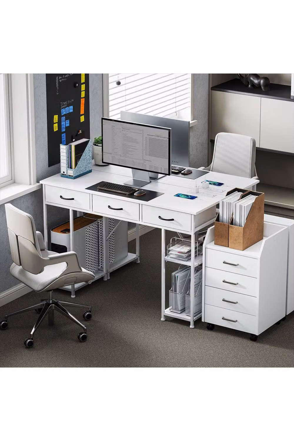ERGOVEXA Modern White Computer Desk with Power Outlets, W: 120 cm – 2