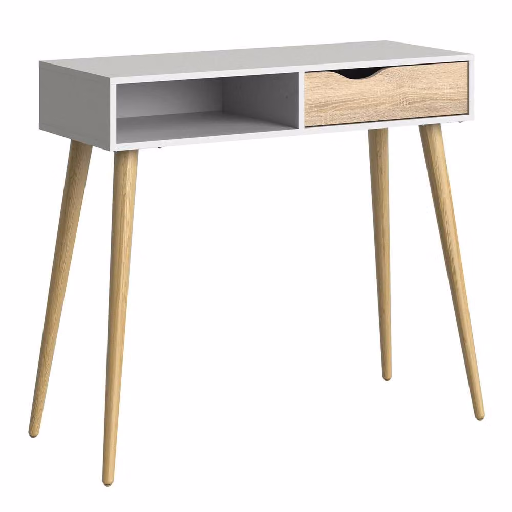 Wyld Haus Sapporo Console Table in White and Natural Oak with 1 Drawer and 1 Shelf – 2