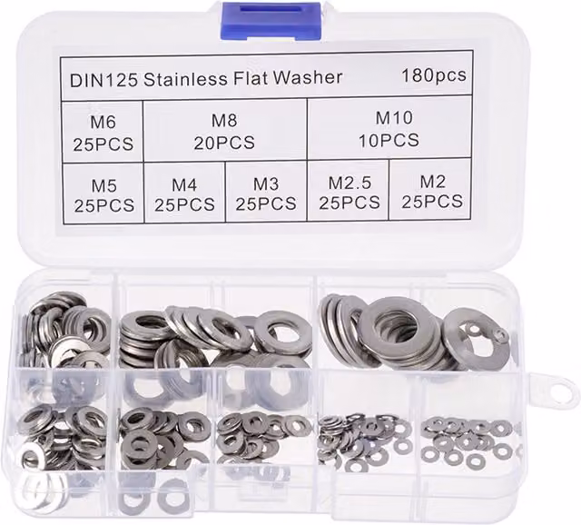Livingandhome Stainless Steel Flat Washers Set with Storage Box, Silver