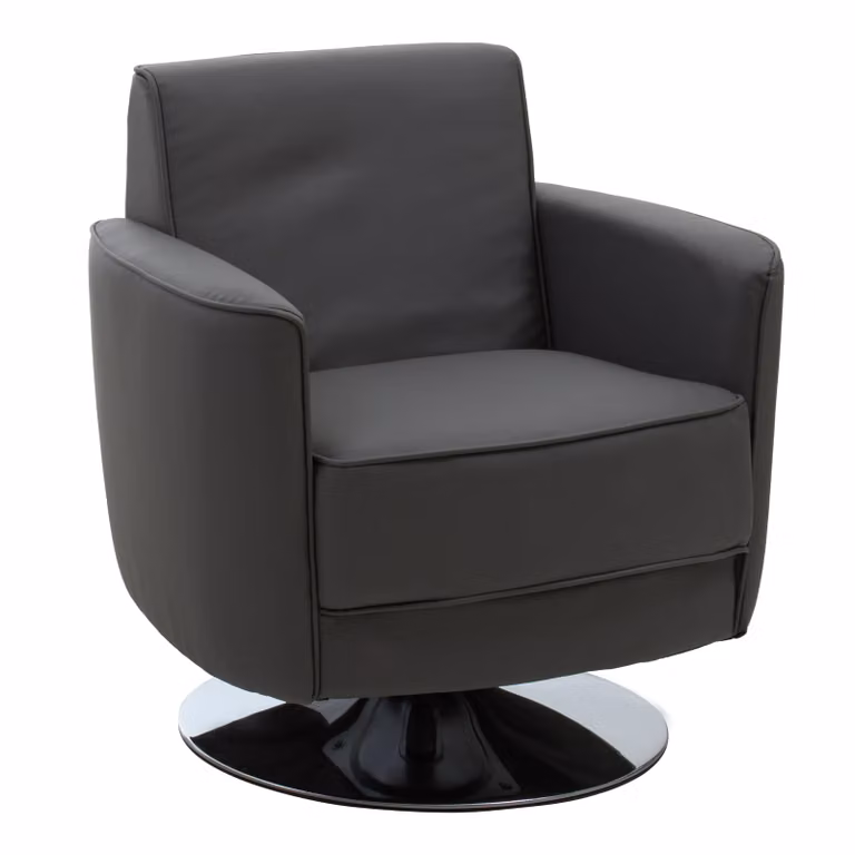 Orsina Grey Leather Effect Swivel Armchair with Chrome Metal Base