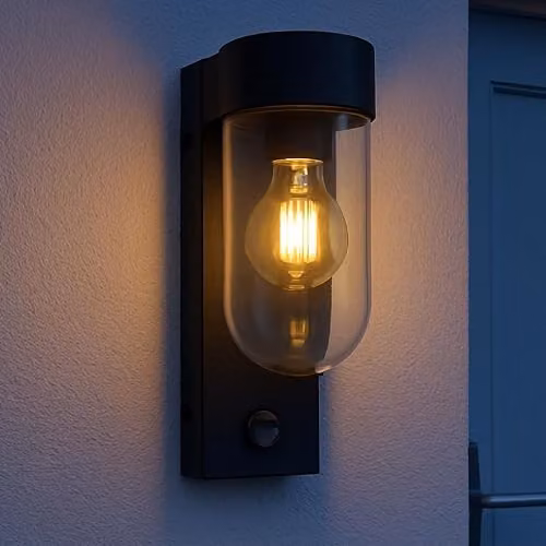 CGC Lighting Rowan Black Outdoor Wall Lantern with PIR Motion Sensor and Glass Diffuser – 6