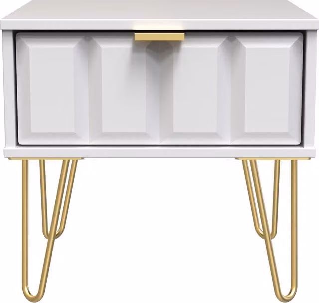 2 U Metro Small 1 Drawer Bedside Table in White and Gold, Ready Assembled – 1