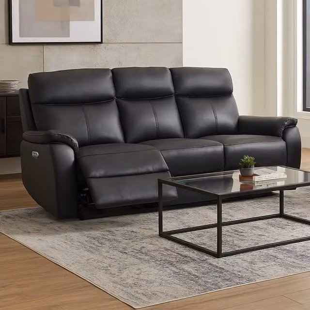 Aspire Kingsmere 3 Seater Power Recliner Sofa in Black Real Leather with USB Charging – 1