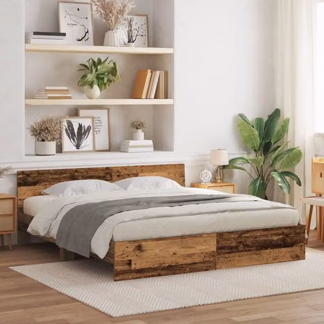 Berkfield Home Bed Frame with Headboard in Old Wood Brown, W/D/H: 180 x 200 cm – 1
