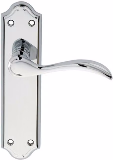 Loops Pair of Curved Door Handle Levers with Latch Backplate in Polished Chrome, W/D/H: 18.0 x 4.5 x 1.8 cm
